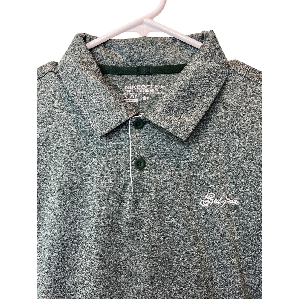 Nike Golf Tour Performance Polo Shirt Mens Large Green‎ Sea Island Dri-FIT Logo